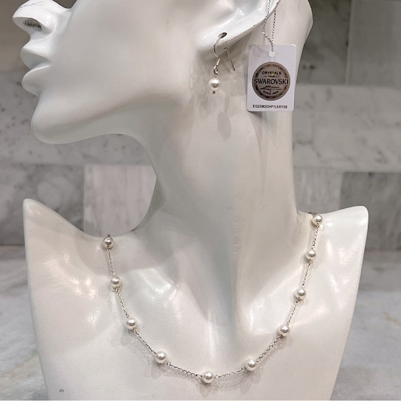 SWAROVSKI Crystal White Pearl Sterling Silver Necklace and Dangle … - Picture 1 of 12